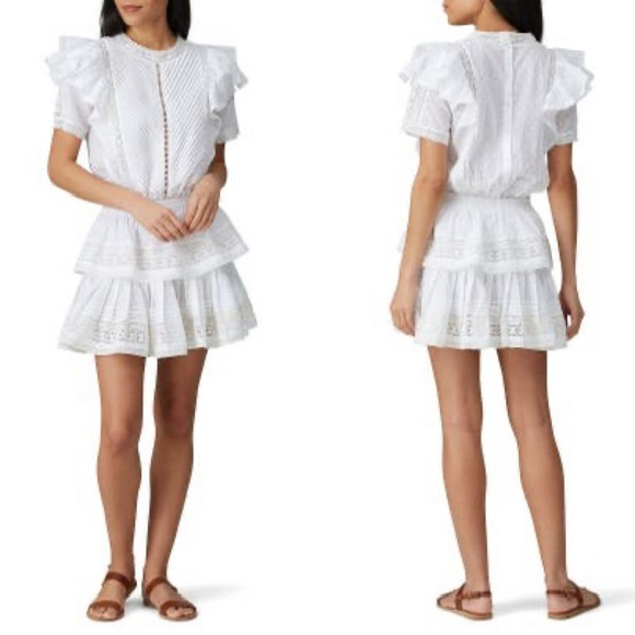 Maia Bergman Mery Mini Dress Eyelet lace Cotton flutter sleeves White Large - Picture 4 of 14